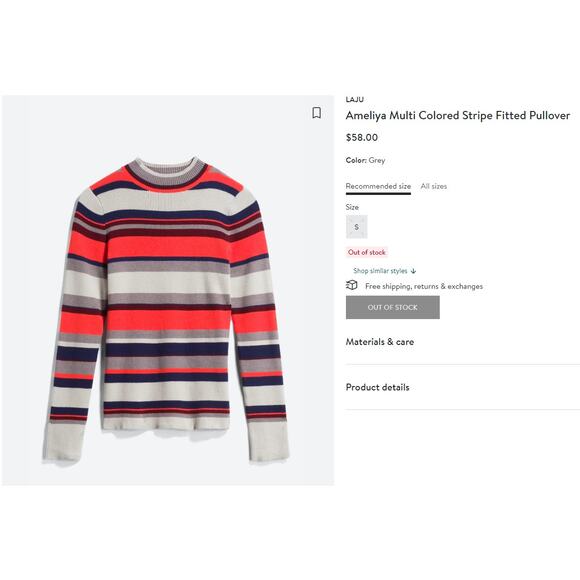 Laju SMALL Ameliya Multi Colored Stripe Fitted Pullover - Stitch Fix Stretchy - Picture 2 of 8